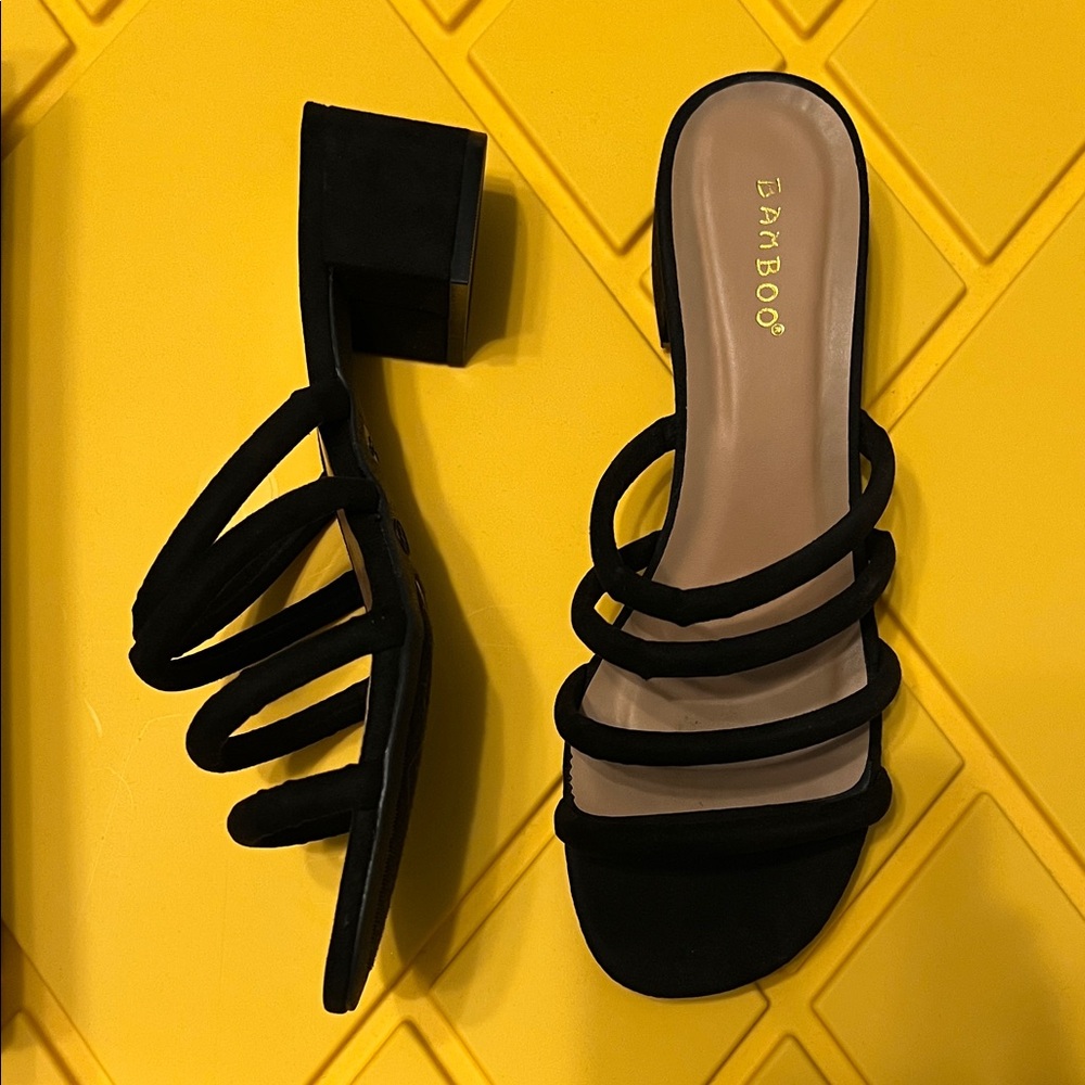 Bamboo Black Strappy Heels
